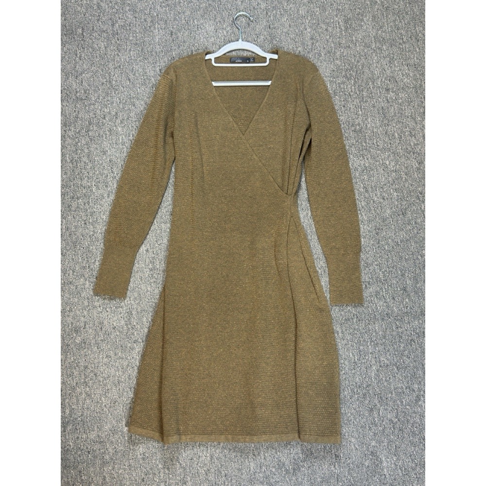 Prana Brown Bryce Bluff Long Sleeve Sweater Knit Wool Blend Dress Size Small